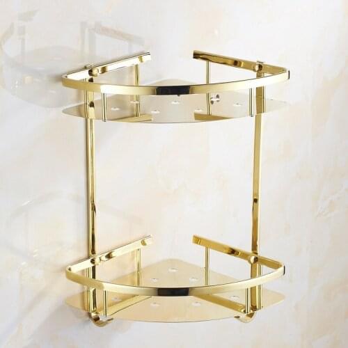 Bathroom Corner Shelf 304 Stainless Steel Wall Mount Bath Shelf Bath Shower Shelf Bath Shampoo Holder Corner Shelf Chrome/Gold