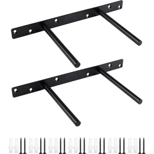 WSFS Hot 2 Pcs 12 Inch Black Floating Shelf Bracket Blind Shelf Supports Brackets for Floating Wood Shelves