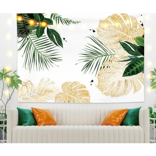 Yellow and Green Leaves Tapestry Vintage Exotic Summer Plant Nature Frame for Bedroom Photography Wall Decor