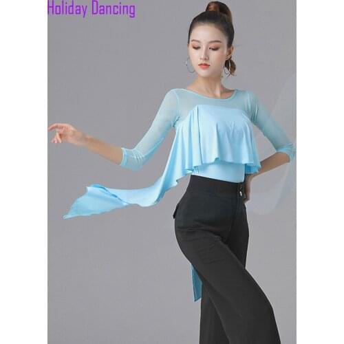 2021 New SS084 Lotus Bust Women Latin Dance T Shirt Band Back Latin Dancing Tops for Samba Tango Chacha Belly Performamnce