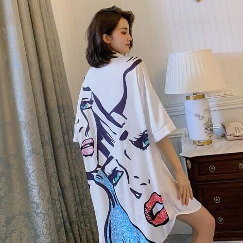 Womens nightdress fashion large white shirt bathrobe loose casual printing home sexy pregnant women underwear sleepwear pijama