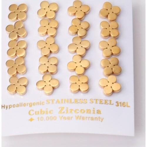 10 Pairs Small Earrings For Women Girl Trendy Style Gold Silver Color CZ Earrings Fashion Anti-allergy Push Back Jewelry