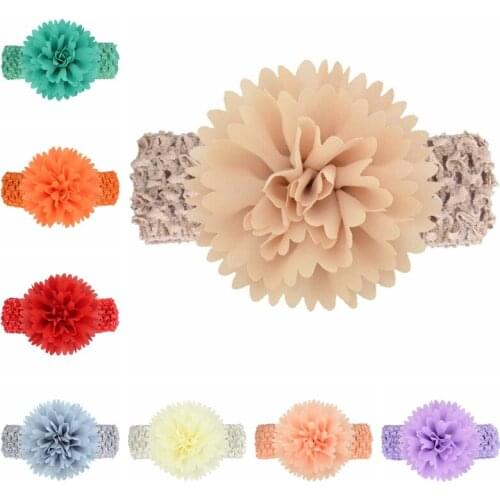20 Colors 10 CM Handmade Chiffon Peony Flower Hairbands Fashion Knitted Baby Girls Headband Children Headwear Hair Accessories