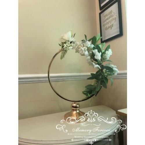 2019 New Flower Arrangement Wedding Decoration Stand Centerpiece Gold Hoop Metal Round Stand Centerpiece