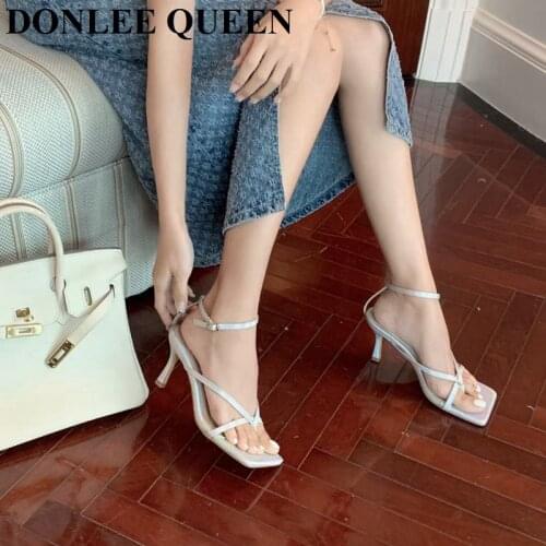 2021 Fashion Brand Sandals Sexy High Heels Open Toe Gladiator Sandals Women Narrow Band Buckle Strap Dress Shoes Sandalias Mujer