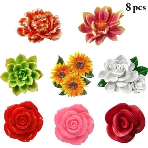 8PCS Refrigerator Magnets Stickers Creative 3D Flowers Shape Resin Fridge Magnets Kitchen Refrigerator Message Board Accessories