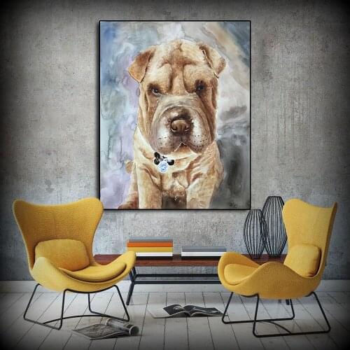 AAVV Abstract Sitting Fat Dog Canvas Art, Animal Wall Art Poster and Print for Living Room Decoration Wall No Frame