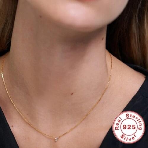 AIDE Luxurious Zircon Pendant Necklace For Women Geometric Elegant Thin Clavicle Chain 925 Sterling Silver Collares Fine Jewelry