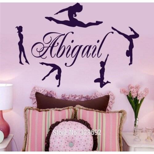 Free shipping Personalized Name & Gymnasts Vinyl Wall Decal Gymnastics Dance Home Decor Wall Stickers Mural Poster tx-112