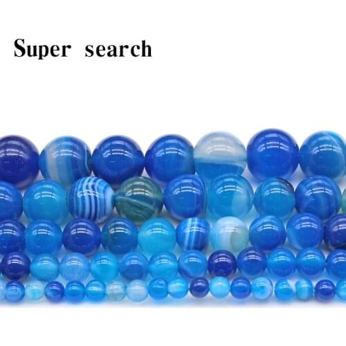 Natural Stone Beads Blue Stripe agat Onyx Round Loose Beads 4 6 8 10 12 14mm Fit Diy Space Beads Jewelry Making