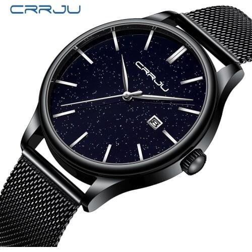 New CRRJU Fashion Mens Watches Top Brand Luxury Business Quartz Watch Clock Men Wateproof Wrist Watches Starry Sky Dropshipping