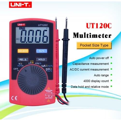 UNI-T UT120C LCD Mini Digital Multimeter Portable Voltmeter Tester Meter DC AC Multimeter Tester Ammeter Multitester
