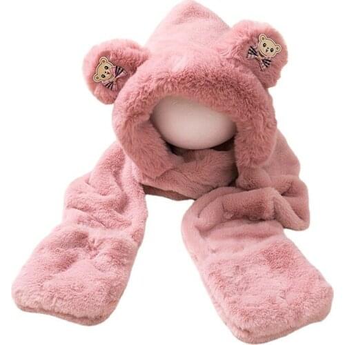 Baby Hat for Children Kids Hat for Girl Boy Baby Winter Hats Warm Earmuffs One-piece Cartoon Ear Cap With Scarf Gloves Child Cap