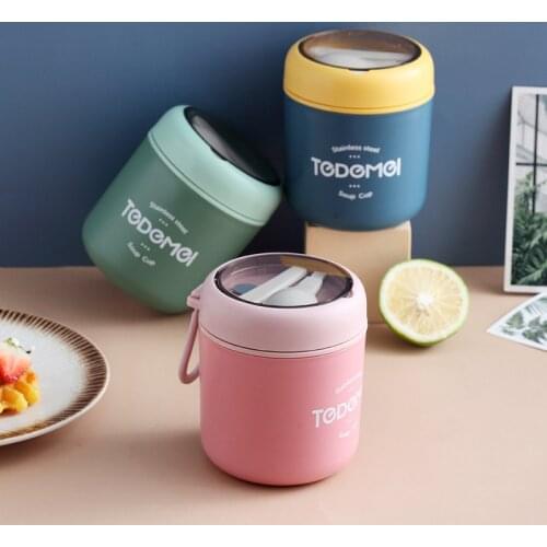 Baby with Spoon Seal Breakfast Cup Hand Cup Japanese 304 Stainless Steel Insulation Lunch Box for Kids Food Container Bento Box