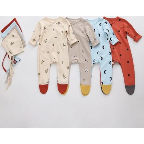 Baby Clothes Newborn Baby Clothes With Hat Printing Baby Jumpsuit Long Sleeve Boys Girls' Autumn Pajamas Underpainting Jumpsuit