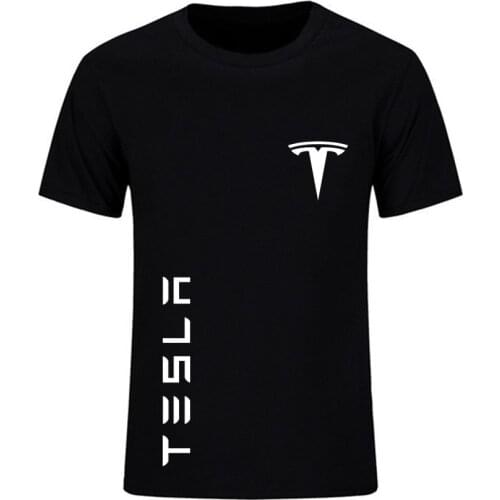 Tesla electric car mens Tshirt cotton brand printed clothing short-sleeved super car T shirt O collar black white T-shirt Men