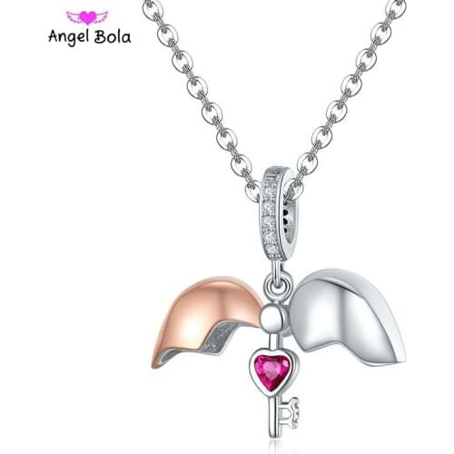 Hot Sale Pure 925 Sterling Silver Open Heart Rose Gold Pendant Charms Beads Fit Necklace DIY Jewelry Fashion