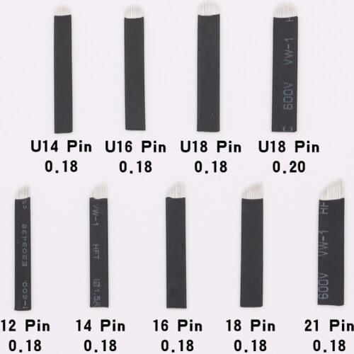 50pcs 0.18mm microblading needles 12 14 16 18 pin u shape Permanent Makeup Eyebrow Tattoo Needles Blade For 3D Embroidery pen