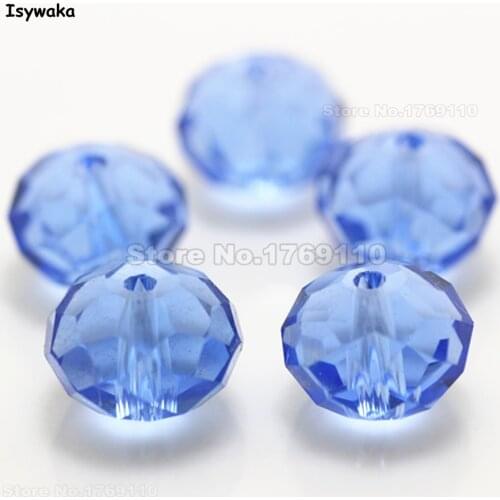 Isywaka Light Blue Color 10*12mm 70pcs Rondelle Austria faceted Crystal Glass Beads Loose Spacer Round Beads for Jewelry Making