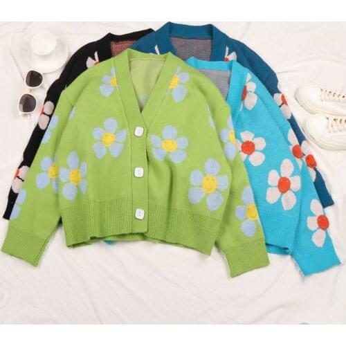 XD Floral Embroidery Cardigan Women Knitted Sweater Long Sleeve V Neck Jumper Loose Oversize Cardigan Casual Coat Jersey Mujer