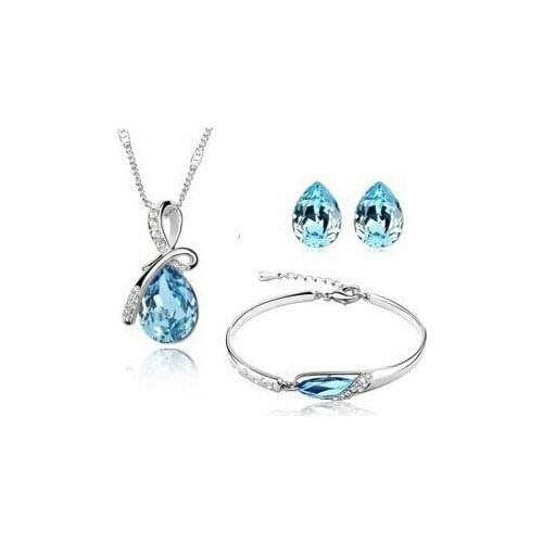 JS S115 Sea Blue Necklace Earring And Bracelet Set High Quality Fashion Jewelry Sets For Women 2015 Crystal Jewelry Sets