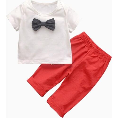Boys Gentleman Clothing Sets Summer Autumn Set Short Sleeve White Bow tie Shirt +Pant 2PCS Baby Casual Baby Boys Clothes Suit