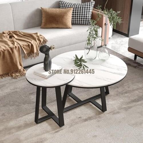 Creative mini household size round living room marble rock board small coffee table small apartment side table modern minimalist
