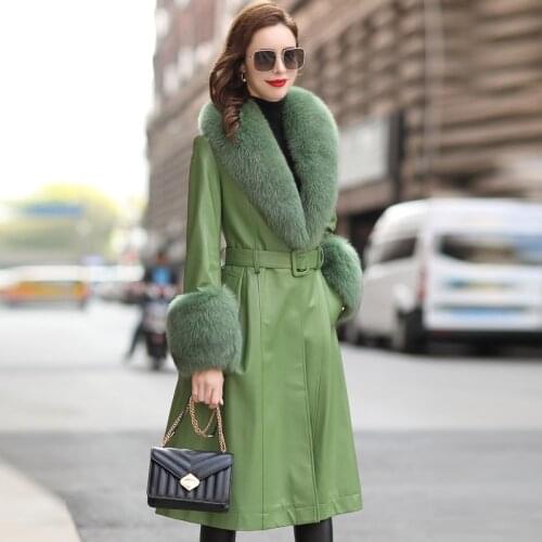 Top Quality Genuine Sheepskin Leather Jackets Women 96%White Duck Down Female Jacket Fox Fur Collar Womens Coats Casaco Zjt1391