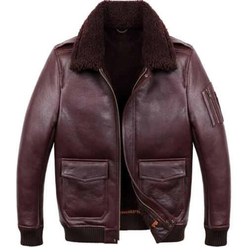 B3 B6 Mens Sheepskin Bomber Jacket Mens Sheepskin Shearling Coat Fur Coat Brown Color