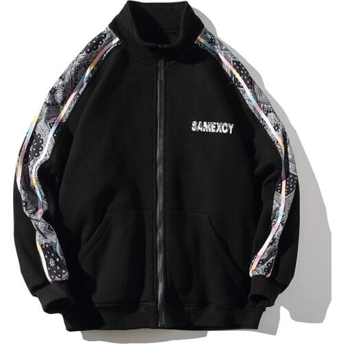 Autumn Jacket Men Cashew Patchwork Zipper Coat Fashion Causal Street Sportswear Loose Outerwear Clothing Male Female Plus Size