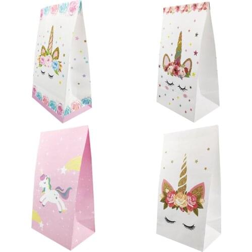 OURFETE Unicorn Gift Bag With Handles Wedding Paper Candy Bag Cookie Baby Shower Birthday Party Bread Gift Bag Wrapping Supplies