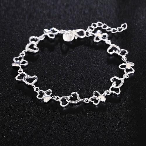 Popular 100% 925 Sterling Silver Wild classic heart Chain Bracelets for Women Fashion Wedding Party Christmas Gifts Jewelry
