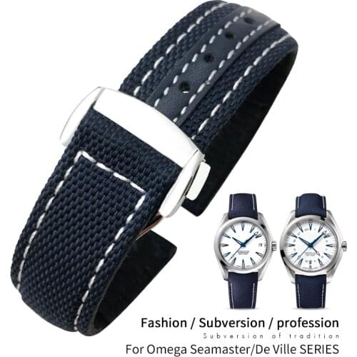 19mm 20mm Nylon Canvas Watch Strap For Omega Seamaster 300 AT150 Fabric Leather AQUA TERRA 150 Blue 21mm 22mm Watchband Buckle