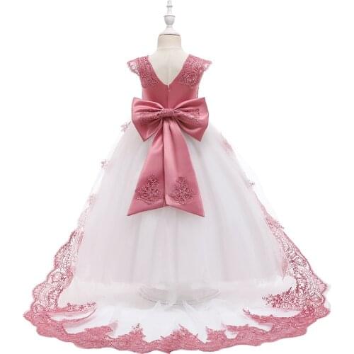 Christmas Flower Girl Dress Floor Length Button Draped Tulle Ball Gowns for Kids First Communion Pageant Ball Gowns