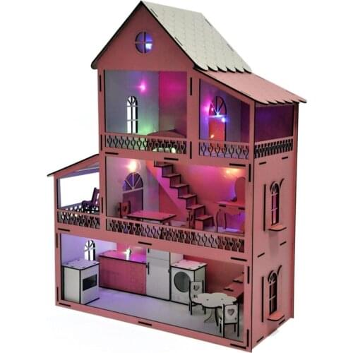 Pink Game House-Furnished 3 Floor Led Illuminated Full-disassemble