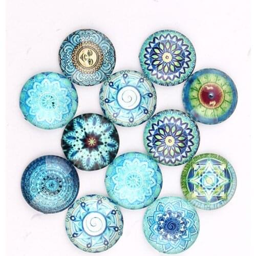 Handmade 6 Size Glass floral embroidery Flower Round Flatback Cameo Cabochon Domed DIY Jewelry Charm Photo Pendant Setting