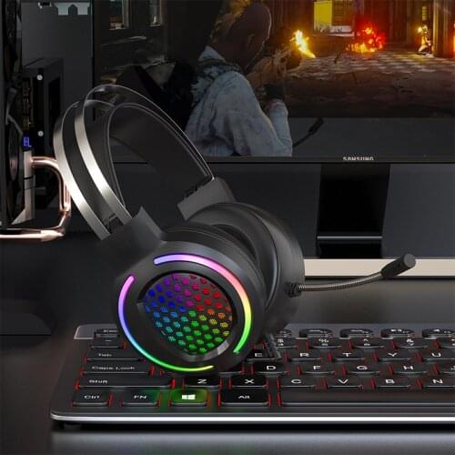 With Small Holes Headphone Game Headset With Microphone Earpiece 7.1 Surround Sound RGB Light Earphone for PC Computer