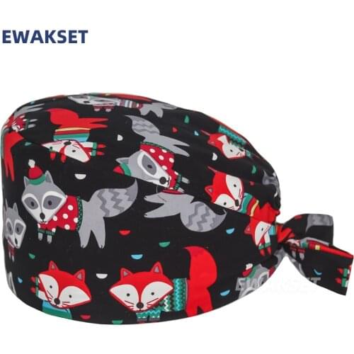 Nurses hat doctors surgicals cap cotton cartoon printing laboratory pet shop doctor hat scrubs caps women operating room hats