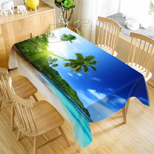 Custom Coconut Beauty Sea Landscapes Table Cloth Oxford Print Rectangular Waterproof Oilproof Wedding Table Cover 100X140cm