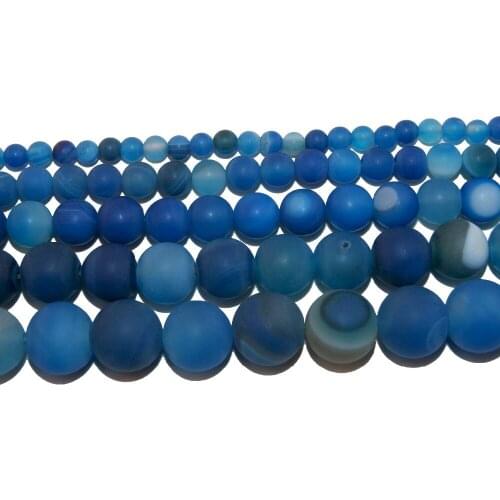 Dull Polish Matte Natural Stone Blue Stripes Agates Round Loose Beads 4 6 8 10 12 MM Pick Size For Jewelry Making DIY Necklace