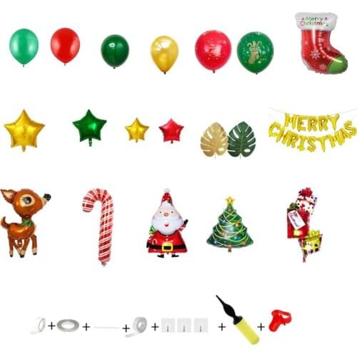 203pcs/set Merry Christmas Balloons Santa Claus Elk Tree Star Latex Foil Balloon