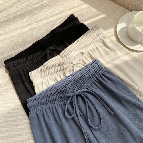 Pants Women 2021 Ice Silk wide-legged Female Summer New Floor Show Loose Trousers Tall Waist Straight Womens Trousers GZLFA003