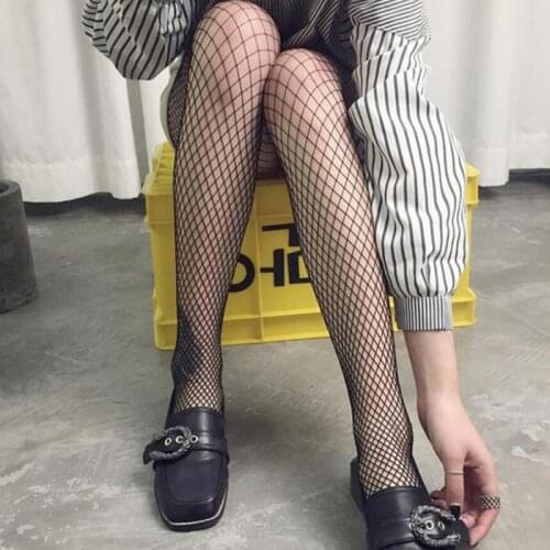 Women Sexy Transparent Slim Fishnet Pantyhose Nightclub Net Holes Black Tights Thigh High Stockings Small/Middle/Big Mesh 2021