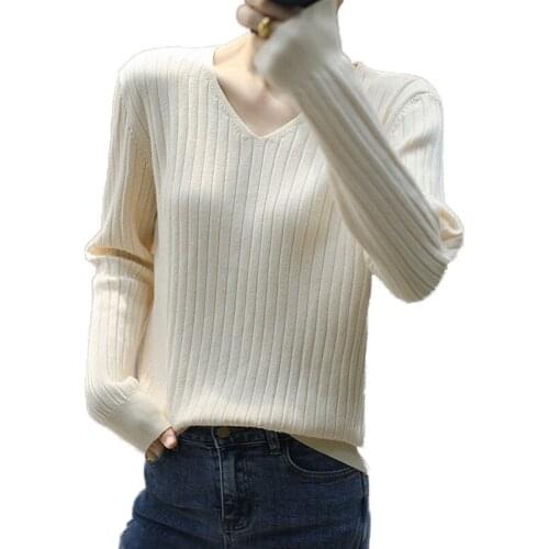 Women V Neck Casual Pullover Sweater All Match Simplicity Sweaters Lady Solid Color Long Sleeve Loose Knitted Jumper Tops