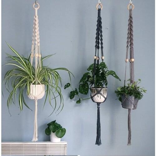 Macrame Tapestry Wall Hanging Rope Weaving Flower Lanyard Hanging Net Green Plant Tapestry Charm Mandala Boho Decor Plant Holder