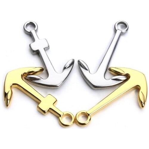 2pcs/lot 24.5mm*38mm Anchor stainless steel Connector Metal Alloy Pendant For DIY bracelet Jewelry Making fm5d