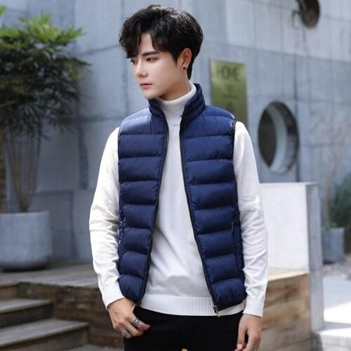 2020 new mens vest jacket stand-up collar zipper down padded jacket mens sleeveless jacket top plus size mens vest