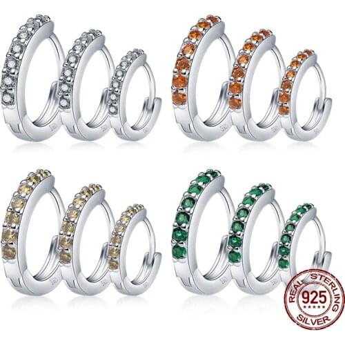 2021 New 100% Real 925 Sterling Silver Multi-Color Multi-Size Round Zircon Earrings For Women Birthday Fashion Jewelry Gift