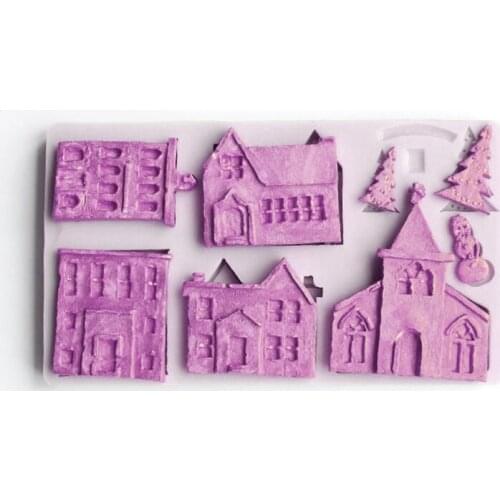 3D Christmas House Silicone Mold Fondant Cake Decorating Tools Chocolate Plaster Sugarcraft Baking Mould