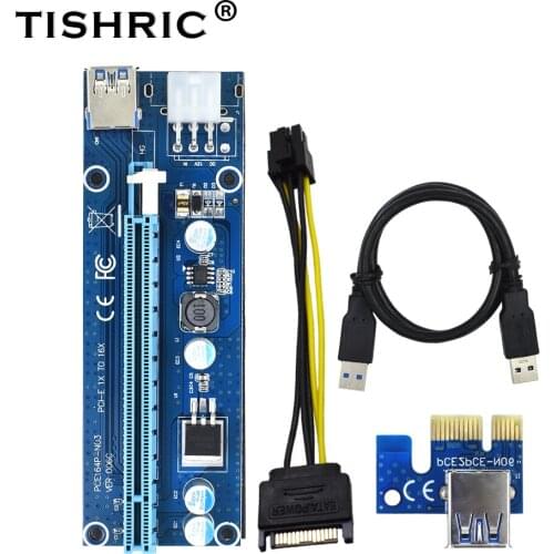 5Pcs TISHRIC VER006C PCIE PCI Riser Card Ver 006C SATA to 6Pin 1x to 16x Extender USB3.0 Cable Adapter For Bitcoin Mining Miner